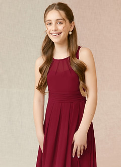 Azazie Bibiane Junior Burgundy A-Line Pleated Chiffon Dress image6