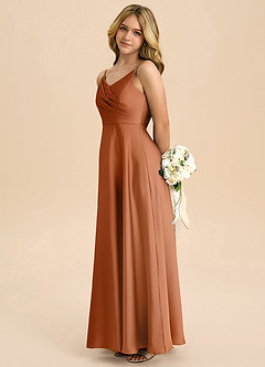 Azazie Bug Junior Abito A-Line in Raso Elasticizzato Plissettato Rame image7