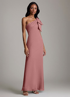 Azazie Yuanna Bridesmaid Dresses Desert Rose Mermaid One Shoulder Chiffon Dress image4