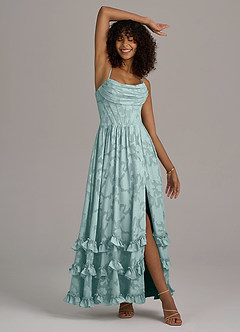 Azazie Lettie Bridesmaid Dresses Mist A-Line Corset Floral Burnout Dress image5