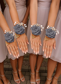 front 6PC Matching Color Bridesmaids Wrist Corsage with Pearl Bracelet