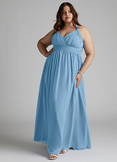 Azazie Ashia Jurken voor bruidsmeisjes Jurk van Chiffon met A-Lijn Geplooid Staal Blauw image7