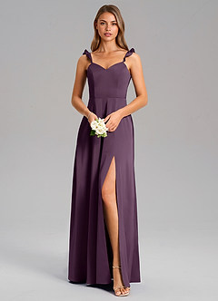 Azazie Everett Bridesmaid Dresses Plum A-Line Stretch Satin Dress image5