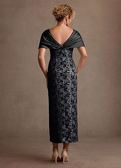 Azazie Sylvia Mère de la mariée Robes Robe Colonne en Jacquard Plissé Noir image3