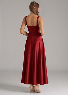 Azazie Shaude Bridesmaid Dresses Scarlet A-Line Pleated Stretch Satin Dress image6