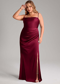 Azazie Leonis Bridesmaid Dresses Burgundy Mermaid Pleated Stretch Satin Convertible Dress image11