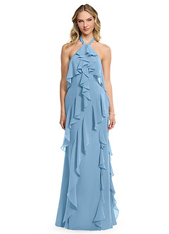 Azazie Velma Brautjungfernkleider A-Linie Seitliche Cut-Outs Chiffon Kleid Stahlblau image1