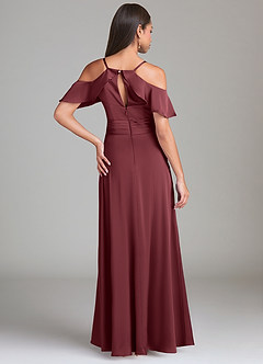 Azazie Dakota Jurken voor bruidsmeisjes Jurk van Stretch Satijn met A-Lijn Off the Shoulder Merlot image2