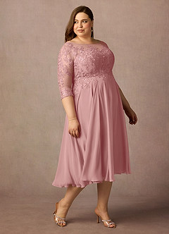 Azazie Marge Mother of the Bride Dresses Dusty Rose A-Line Scoop Lace Chiffon Dress image10