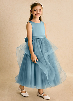 Azazie Vana Blumenmädchenkleider Ballkleid Schleifen Tüll Kleid Stimmungsvolles Blau image4