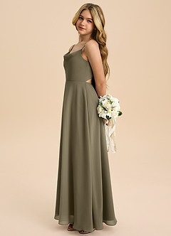 Azazie Shale Junior Willow Green A-Line Bow Chiffon Dress image2