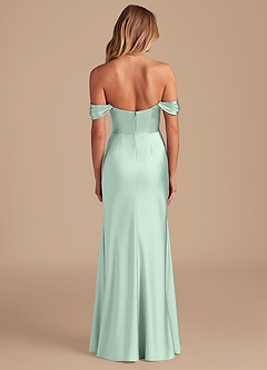 Azazie Saige Bridesmaid Dresses Agave A-Line Off the Shoulder Metallic Satin Convertible Dress image4