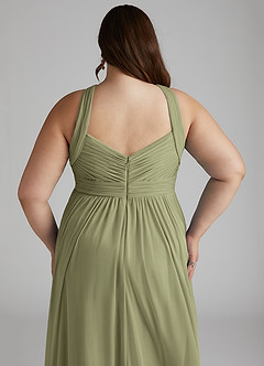 Azazie Hillian Abiti da Damigella Abito A-Line in Maglia con Scollo Halter a Pieghe Pistacchio image9