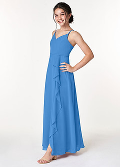 Azazie Naeem Junior Blue Jay A-Line Ruched Chiffon Dress image3