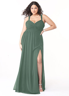 Azazie Aziza Bridesmaid Dresses Eucalyptus A-Line V-Neck Pleated Chiffon Dress image7