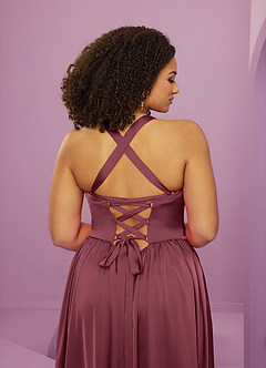 Barbie ♥ Azazie Bridesmaid Dresses Merlot A-Line with Pockets Stretch Satin Dress image9