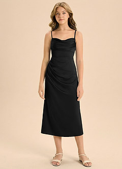 Azazie Mai Junior Osłona Pofałdowany Satyna elastyczna Długość herbaty Młodsza druhna Sukienka image3