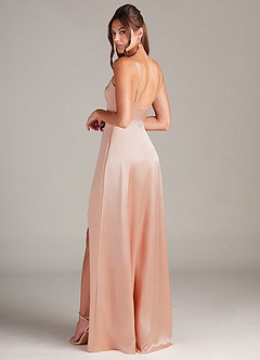Azazie Sarella Bridesmaid Dresses English Rose A-Line with Pockets Metallic Satin Dress image4