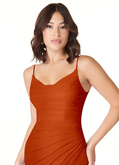 Azazie Deandra Bridesmaid Dresses Paprika Mermaid Pleated Mesh Dress image5