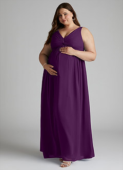Azazie Yetta Maternity Bridesmaid Dresses A-Line V-Neck Gathered Chiffon Floor-Length Dress image9