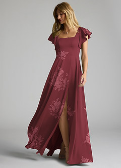 Azazie Bondi Robes de demoiselle d'honneur Robe Trapèze en Satin extensible Arc Bouquet De Fleurs Bordeaux image6