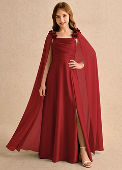 Azazie Rosita Girls Formal Flower Girl Dresses Pomegranate A-Line Pleated Stretch Satin Dress image1