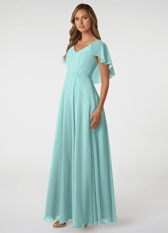 Azazie Jamie Bridesmaid Dresses Aqua A-Line Chiffon Dress image3