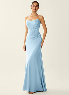 Fiammetta Sky Blue Lace Corset Stretch Satin Mermaid Prom Dress image3