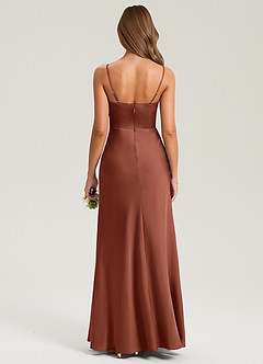 Azazie Lidia Bridesmaid Dresses Clay Mermaid Side Slit Stretch Satin Dress image2