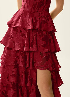 Wrenana Rubinröd Balklänning med texturerad blommig jacquard image7