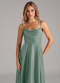 Azazie Elle Brautjungfernkleider A-Linie Plissee Stretch-Satin Kleid Silberner Salbei image2