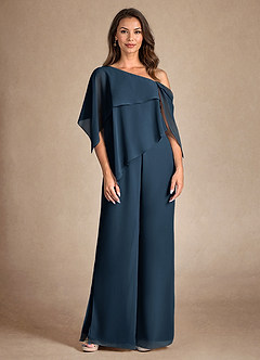 Azazie Halima Abiti per la Madre della Sposa Abito Tuta Pantaloni in Chiffon Spacco laterale Marino Scuro image5