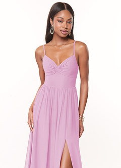 Azazie Zeya Bridesmaid Dresses Candy Pink A-Line V-Neck Pleated Chiffon Dress image5