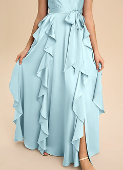 Azazie Peyton Junior Cloud Blue A-Line Pleated Stretch Satin Dress image6