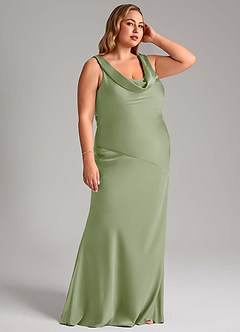 Azazie Rylina Bridesmaid Dresses Dusty Sage Mermaid Stretch Satin Dress image10