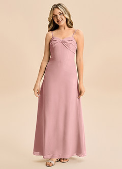 Azazie Jordyn Junior Vestido de Rosa Polvorienta de Gasa de Corte en A con Escote de Corazón image4