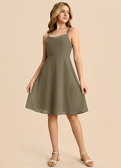 Azazie Shale Vestido Salgueiro Verde de Chiffon de Linha A com Arco image4