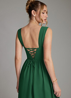 Azazie Caterina Bridesmaid Dresses Dark Green A-Line Corset Chiffon Dress image2