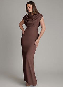Azazie Hadley Robes de demoiselle d'honneur Robe Sirène en Mousseline de soie Plissée Ganache image8