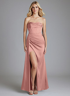 Azazie Amyra Vestidos de damas de honor Vestido de Rosetón de Satén Elástico de Corte Sirena Convertible con Vestidos sin tirantes image1