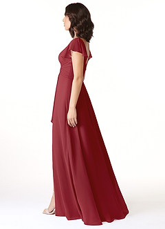Azazie Omari Bridesmaid Dresses Pomegranate A-Line Chiffon Dress image3