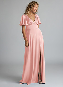 Azazie Kimber Bridesmaid Dresses Powder Pink A-Line Ruched Stretch Satin Dress image10