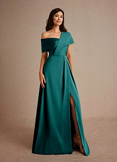 Azazie Milton Mother of the Bride Dresses Peacock A-Line Pleated Stretch Satin Dress image8