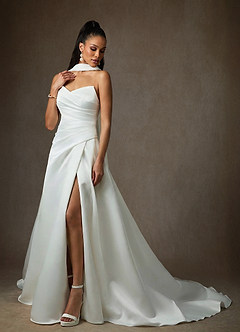 Azazie Adimaris 웨딩드레스 A라인 새틴 채플 트레인 드레스 image1