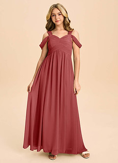 Azazie Lianne Junior Rust A-Line Off the Shoulder Chiffon Dress image2