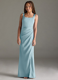 Azazie Mero Junior Moody Blue Mermaid Pleated Stretch Satin Dress image1