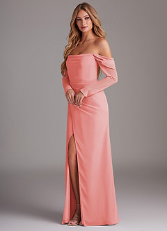 Azazie Hallie Bridesmaid Dresses Coral Mermaid Long Sleeve Chiffon Dress image3