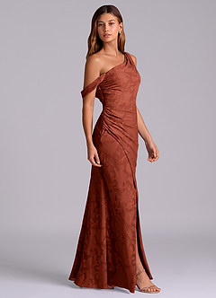 Azazie Madelyn Robes de demoiselle d'honneur Robe Sirène Convertible en Blumen-Burnout Ue épaule Terracotta image5