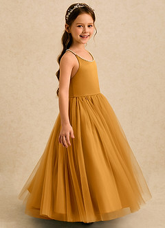 Azazie Aurora Flower Girl Dresses Butterscotch A-Line Bow Tulle Dress image4