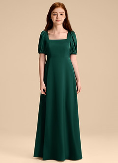 Azazie Briar Junior Emerald A-Line Bow Stretch Satin Dress image7